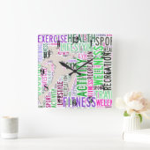 フィットネス語 スクエア壁時計 (ホーム)