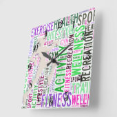 フィットネス語 スクエア壁時計 (傾斜)