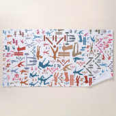 フィットネス関連シンボルの背景 ビーチタオル (正面)