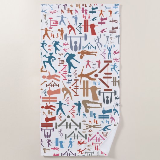 フィットネス関連シンボルの背景 ビーチタオル (正面)