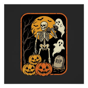 フィットネス ハロウィン スケルトン ゴースト パンプキン ワークアウト D ポスター