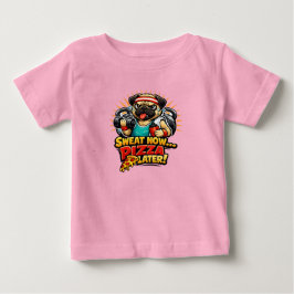 フィットネス&ピザ好きのためのキュートなワークアウト・ドッグTシャツ ベビーTシャツ