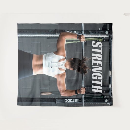 フィットネス 強さ 女性 筋肉 ワークアウト モチベーション タペストリー (正面(横))