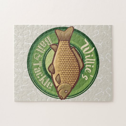 フィッパーソナライズされたシュアンドタックショップ魚釣りアングラー ジグソーパズル (横)