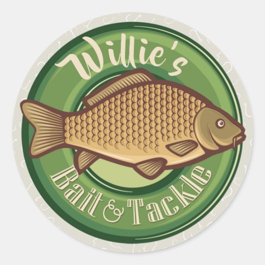 フィッパーソナライズされたシュアンドタックショップ魚釣りアングラー ラウンドシール (正面)