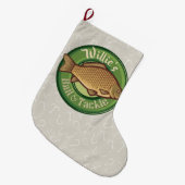 フィッパーソナライズされたシュアンドタックショップ魚釣りアングラー ラージクリスマスストッキング (正面 (吊り時))