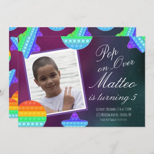 フィッポップ・アートのジッ遊トパーティーボーイズムーンスターズ誕生日 招待状 (正面/裏面)