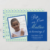 フィッポップ・アートのジ遊パーティー少年誕生日ブルーグリーン 招待状 (正面/裏面)