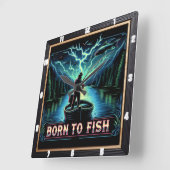 フィッ生まれグネオン湖魚釣り スクエア壁時計 (傾斜)