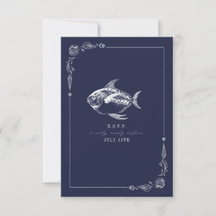 フィッ素朴グダークブルービーチ結婚式RSVP 出欠カード