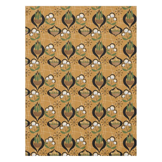 フィティスハウスプラント | 金ゴールド、黒、世紀半ば テーブルクロス (正面)