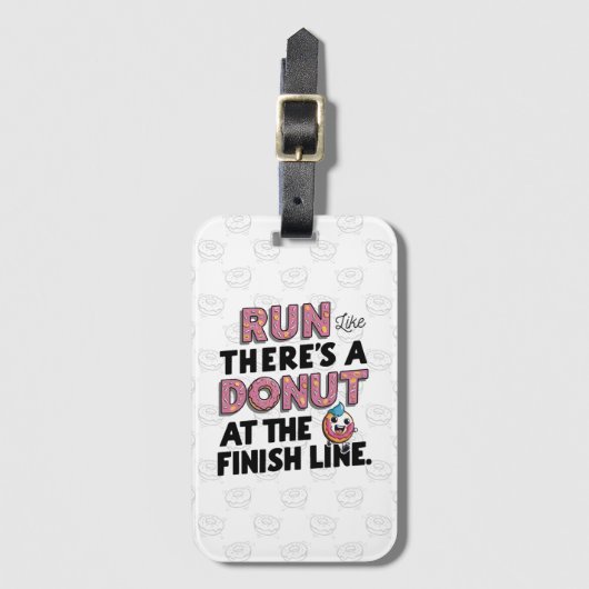 フィニッシュラインでのドーナツおもしろいフィットネス動機 ラゲッジタグ (正面縦)