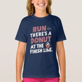 フィニッシュラインでのドーナツおもしろいフィットネス動機 Tシャツ
