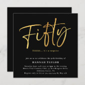 フィフクラシックィティックブラック金ゴールド50th誕生日 招待状 (正面/裏面)