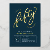 フィフスと素晴モダンらしい海軍50番目の誕生日金ゴールド 箔招待状 (正面)