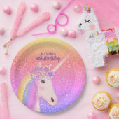 フィフス誕生日ユニコーンレインボーパスパーソナライズされたテル ペーパープレート (パーティー)