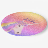 フィフス誕生日ユニコーンレインボーパスパーソナライズされたテル ペーパープレート (アングル)