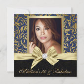 フィフティと素晴らしい金ゴールドネイビーダマスク |50誕生日 招待状 (正面)