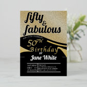 フィフティと素晴らしい |エレガント金ゴールド50誕生日フォイ 箔招待状 (立ち正面)