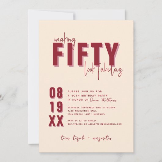 フィフティと素晴らしい |第50回バースデーパーティー 招待状 (正面)
