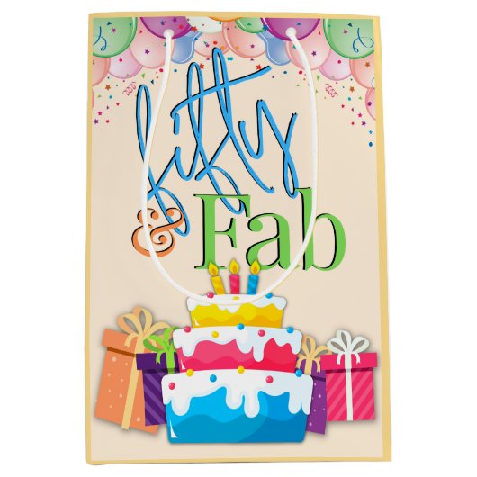 フィフティアンドファブカラフル誕生日 ミディアムペーパーバッグ (正面)