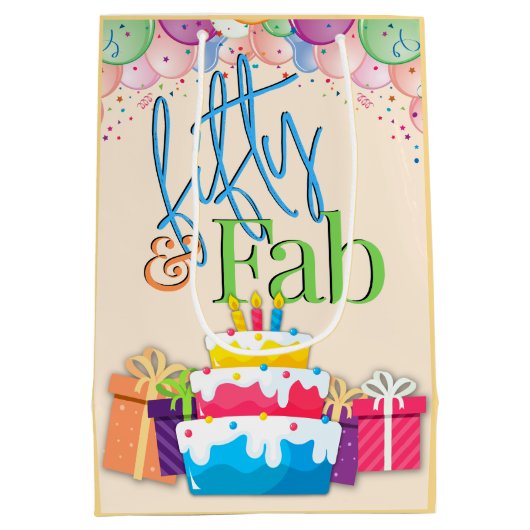 フィフティアンドファブカラフル誕生日 ミディアムペーパーバッグ (裏面)