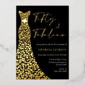 フィフティアンドファブドレス50誕生日ブラック実在金ゴールド 箔招待状 (正面)