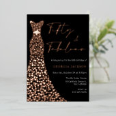 フィフティアンドファブドレス50誕生日ブラック実在金ゴールド 箔招待状 (立ち正面)