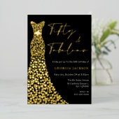 フィフティアンドファブドレス50誕生日ブラック実在金ゴールド 箔招待状 (立ち正面)