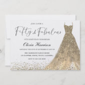 フィフティアンドファブラスゴージャス金ゴールドガウン50誕生日 招待状 (正面)