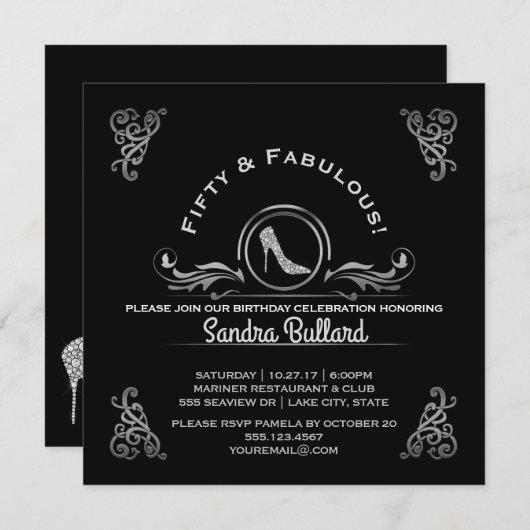 フィフティアンドファブラスダイヤモンドハイヒール誕生日 招待状 (正面/裏面)