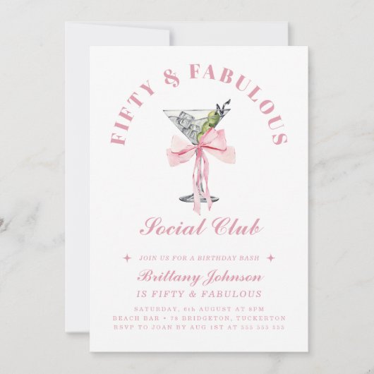 フィフティアンドファブラスボウ&マルティーニ50誕生日 招待状 (正面)