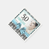 フィフティアンドファブラス白黒ダマスク誕生日 スタンダードカクテルナプキン (角)