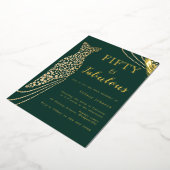 フィフティアンドファブルエメラルド金ゴールドドレス50th誕生日 箔招待状 (回転した状態)