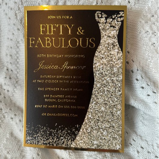 フィフティアンドファブルゴールデンフォイル50誕生日 箔招待状