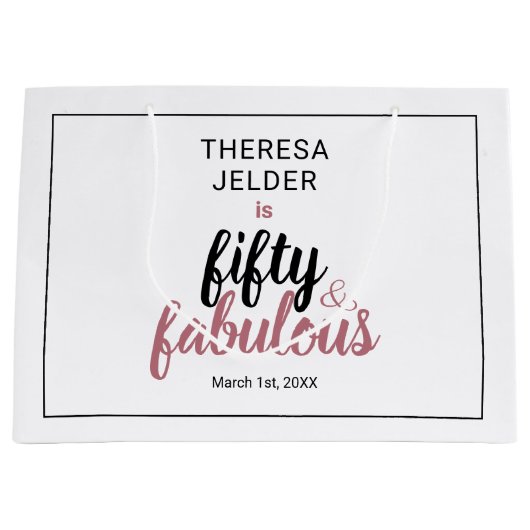 フィフティアンドファブルシックピンク赤面誕生日 ラージペーパーバッグ (正面)
