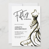 フィフティアンドファブルドレス白黒50th誕生日 招待状 (正面)