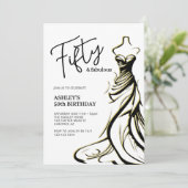 フィフティアンドファブルドレス白黒50th誕生日 招待状 (スタンド正面)