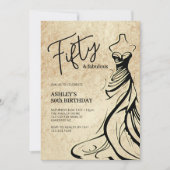 フィフティアンドファブルドレス金ゴールド50th誕生日 招待状 (正面)