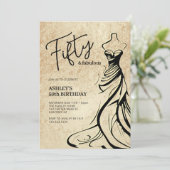 フィフティアンドファブルドレス金ゴールド50th誕生日 招待状 (スタンド正面)