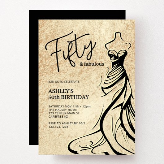 フィフティアンドファブルドレス金ゴールド50th誕生日 招待状