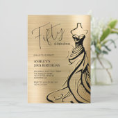 フィフティアンドファブルドレス金ゴールド50th誕生日 招待状 (スタンド正面)