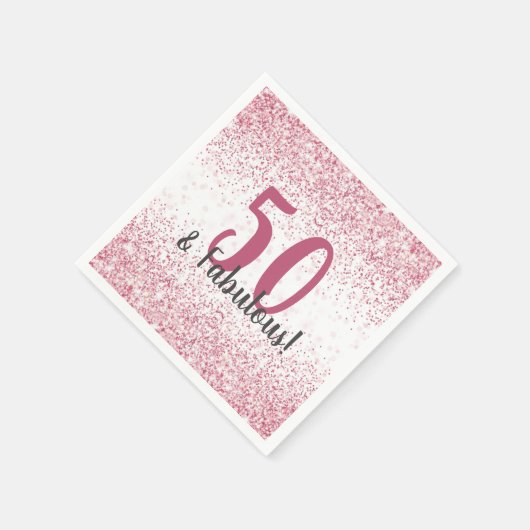 フィフティアンドファブルピンクグリッター紙吹雪誕生日 スタンダードカクテルナプキン (角)