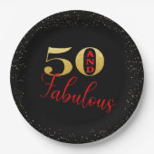 フィフティアンドファブルースブラックレッド金ゴールドグリッター誕生日 ペーパープレート (正面)