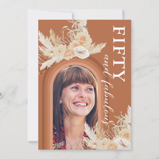 フィフティアンドファブルーズバーンオレンジボホ誕生日 招待状 (正面)