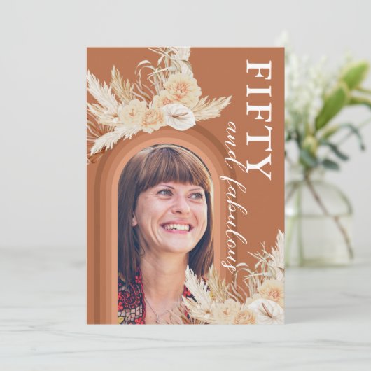 フィフティアンドファブルーズバーンオレンジボホ誕生日 招待状 (スタンド正面)