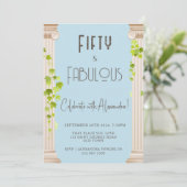 フィフティエレガントファブルギリシャテーマブルー誕生日 招待状 (スタンド正面)