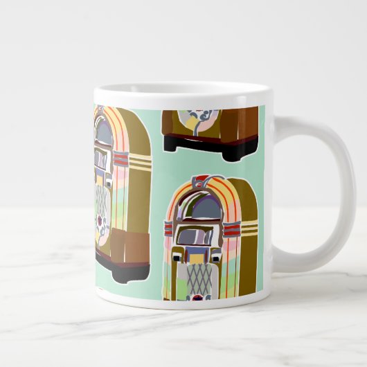 フィフティスジュークボックスレトロミントおもしろいアートパターン ジャンボコーヒーマグカップ (右)