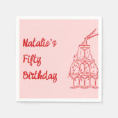 フィフティピンクハンドドロッドシャンパンタワー誕生日 スタンダードカクテルナプキン (正面)