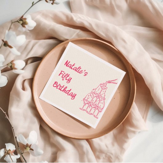 フィフティピンクハンドドロッドシャンパンタワー誕生日 スタンダードカクテルナプキン